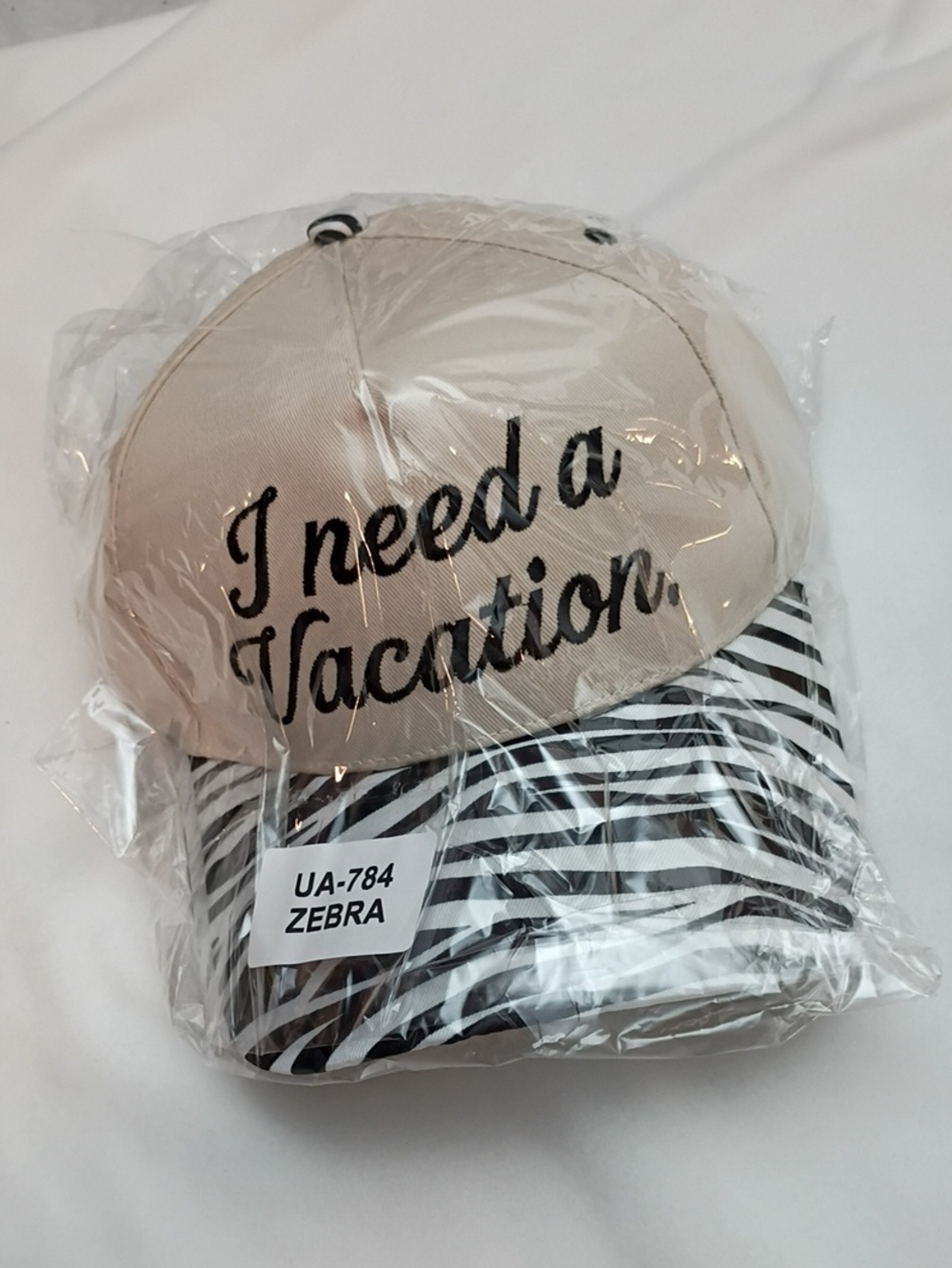 Women's I Need a Vacation Kids' Zebra Cap - Beige